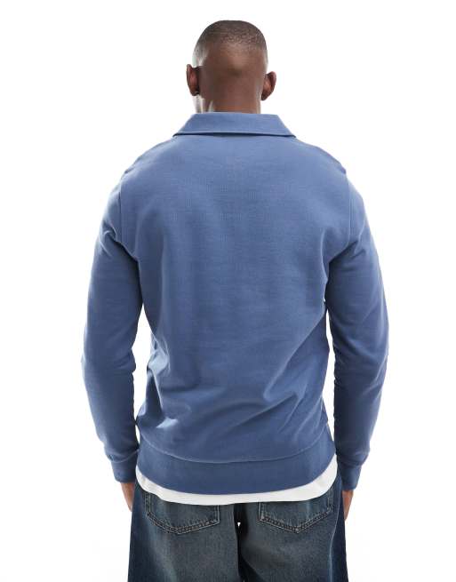 ASOS DESIGN quarter zip collared sweatshirt in blue | ASOS