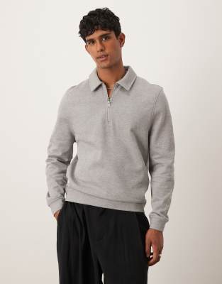 quarter zip collared sweatshirt in gray heather
