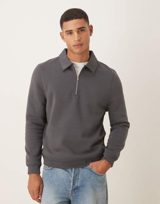 ASOS DESIGN quarter zip collared sweatshirt in gray