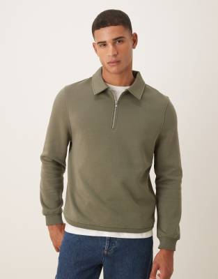Asos Design Quarter Zip Collared Sweatshirt In Green