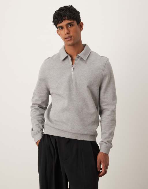ASOS DESIGN quarter-zip collared sweatshirt in grey marl