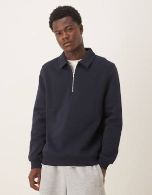 Asos Design Quarter Zip Collared Sweatshirt In Black
