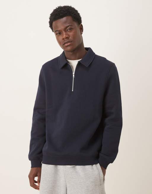 ASOS DESIGN quarter zip collared sweatshirt in navy