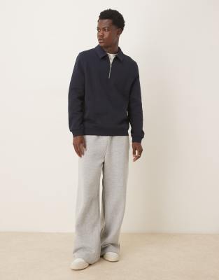 Asos Design Quarter Zip Collared Sweatshirt In Blue