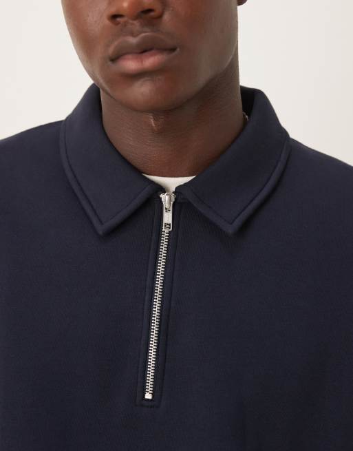 ASOS DESIGN quarter zip collared sweatshirt in navy | ASOS