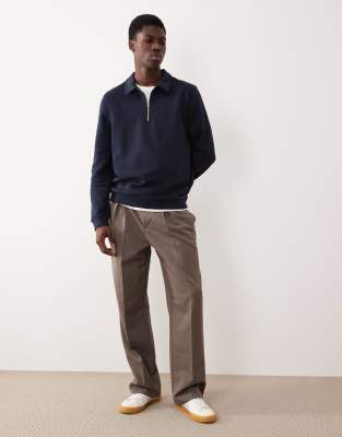 Asos Design Quarter Zip Collared Sweatshirt In Blue