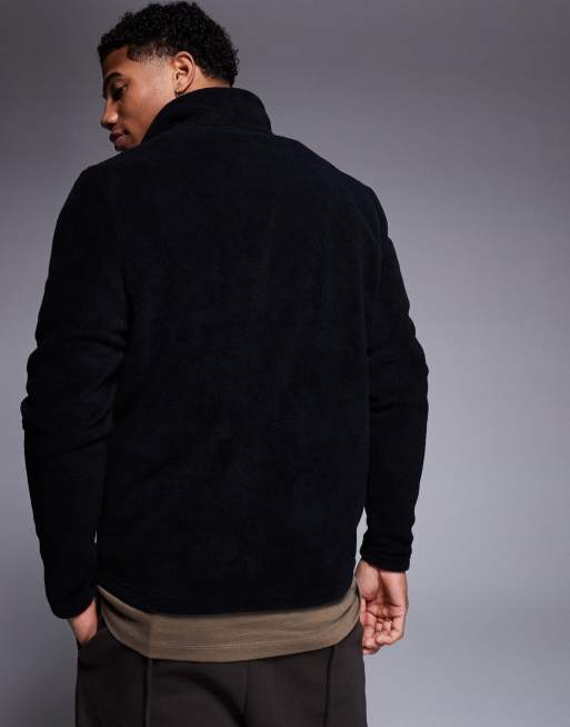 ASOS DESIGN quarter zip fleece sweatshirt in black - BLACK, 3 of 4
