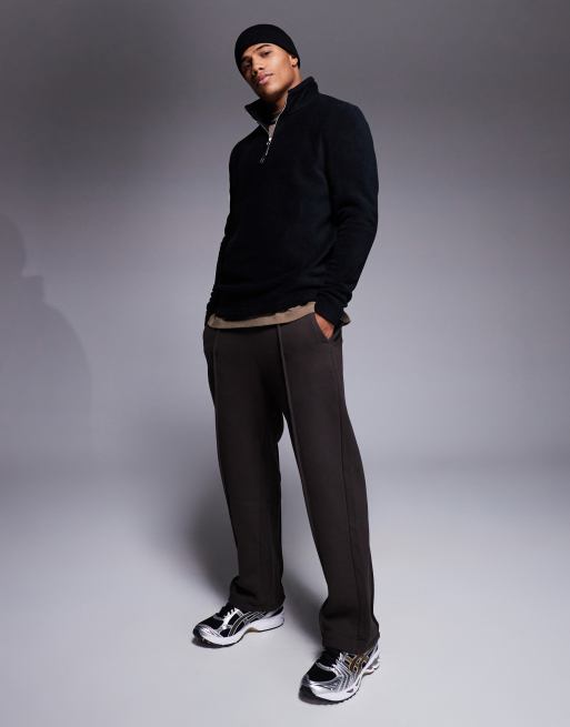 ASOS DESIGN quarter zip fleece sweatshirt in black - BLACK, 4 of 4