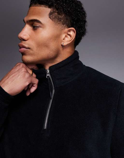 ASOS DESIGN quarter zip fleece sweatshirt in black, 2 of 4