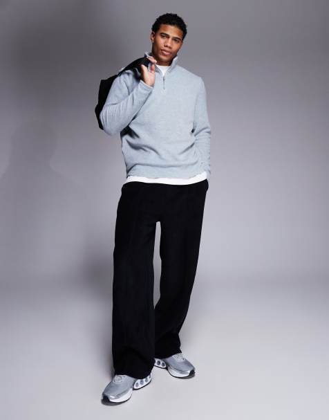 ASOS DESIGN quarter zip fleece sweatshirt in grey marl - GREY - view 1