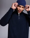 [ASOS DESIGN] ASOS DESIGN quarter zip fleece sweatshirt in navy XS Sky captain