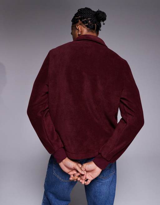 ASOS DESIGN quarter zip fleece sweatshirt with collar in burgundy , 3 of 5