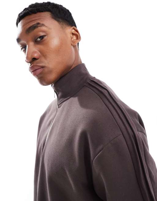 ASOS DESIGN quarter zip funnel neck sweatshirt in brown - part of a set