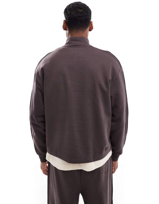 ASOS DESIGN quarter zip funnel neck sweatshirt in brown - part of a set