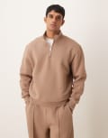 [ASOS DESIGN] ASOS DESIGN quarter zip funnel sweatshirt in brown (part of a set) S Caribou
