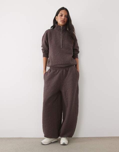 ASOS DESIGN quarter zip sweatshirt and relaxed sweatpants set in brown jacquard - view 1