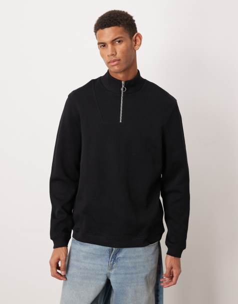 ASOS DESIGN  quarter zip sweatshirt in black - view 1