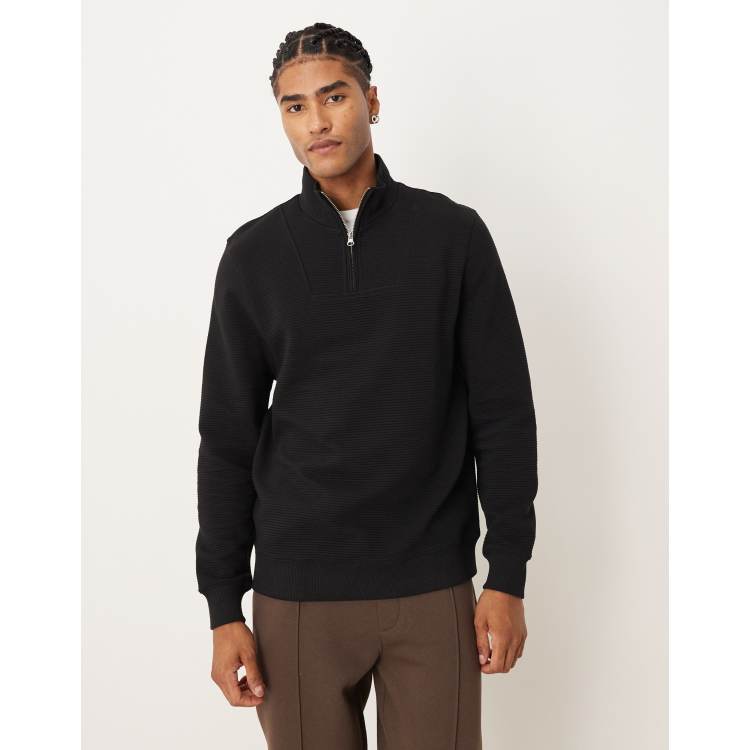 ASOS DESIGN quarter zip sweatshirt in black | ASOS