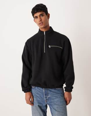 Asos Design Quarter Zip Sweatshirt In Black