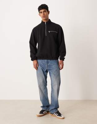 Asos Design Quarter Zip Sweatshirt In Black