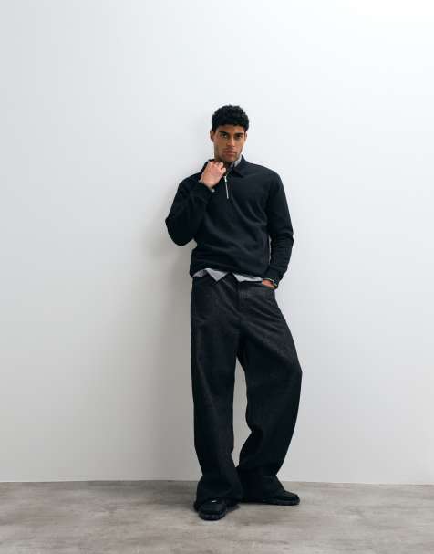 ASOS DESIGN quarter zip sweatshirt in black - view 1