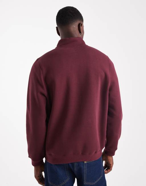 ASOS DESIGN quarter zip sweatshirt in burgundy | ASOS