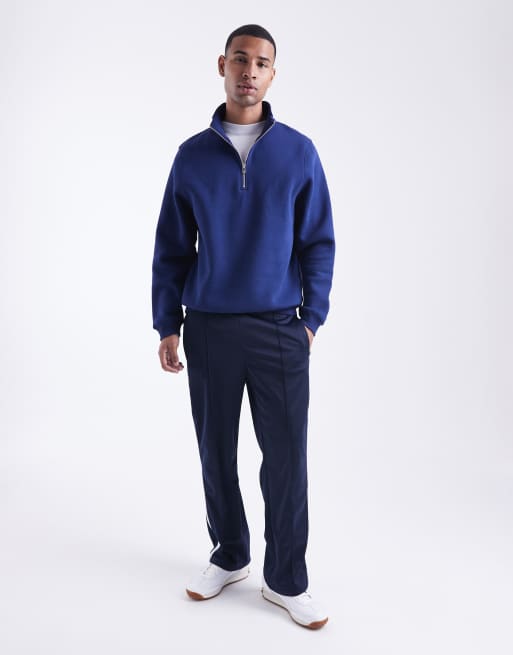 ASOS DESIGN quarter zip sweatshirt in dark blue, 2 of 5