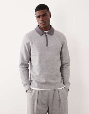 Asos Design Quarter Zip Sweatshirt In Animal Print