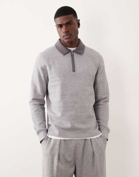 ASOS DESIGN quarter zip sweatshirt in grey marl - view 1