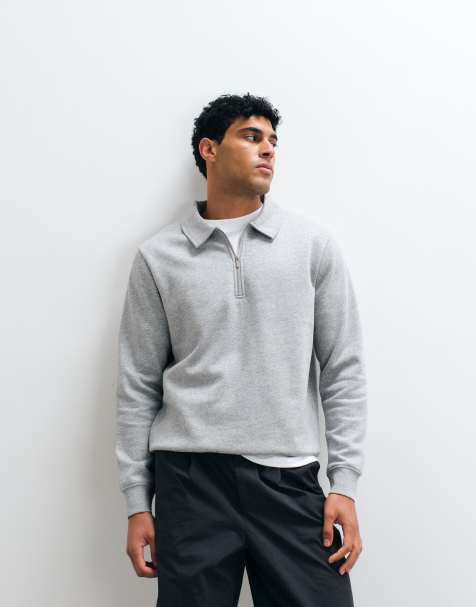 ASOS DESIGN quarter zip sweatshirt in grey marl - view 1