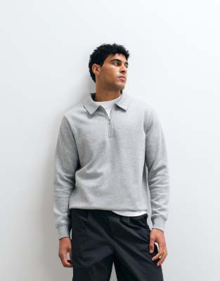 Asos Design Quarter Zip Sweatshirt In Gray