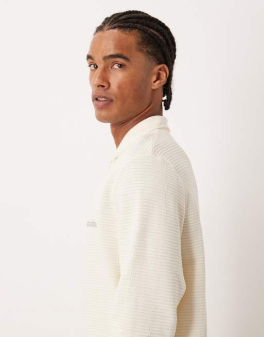ASOS DESIGN quarter zip sweatshirt with collar and chest print in ecru, 4 of 5