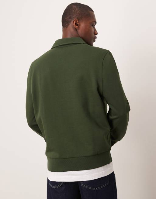 ASOS DESIGN quarter zip sweatshirt with collar in agave green