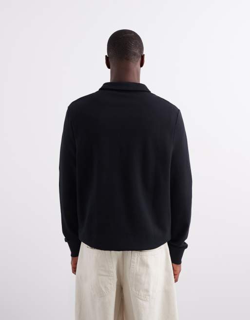 ASOS DESIGN quarter zip sweatshirt with collar in black