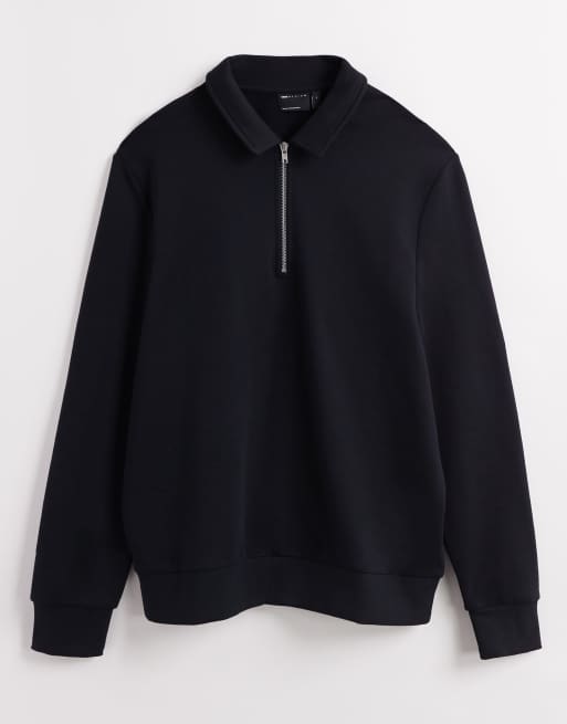 ASOS DESIGN quarter zip sweatshirt with collar in black