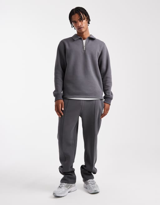 ASOS DESIGN quarter zip sweatshirt with collar in charcoal - part of a set