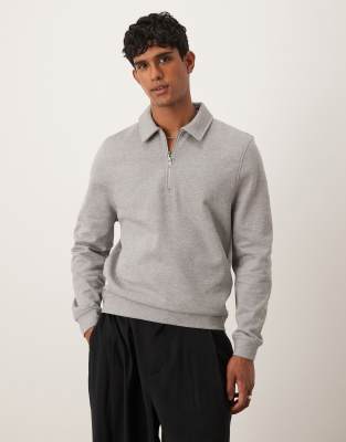 ASOS DESIGN quarter zip sweatshirt with collar in gray heather