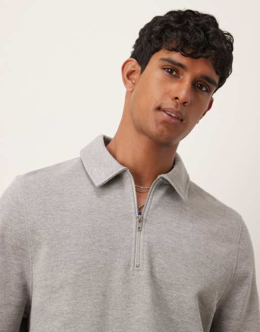 ASOS DESIGN quarter zip sweatshirt with collar in gray heather