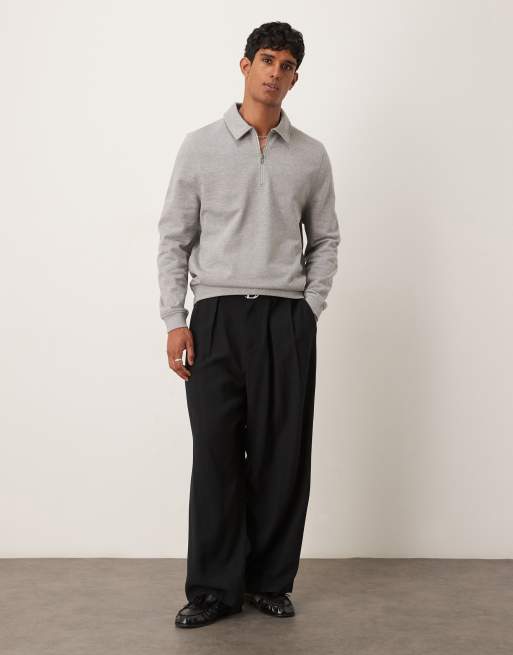 ASOS DESIGN quarter zip sweatshirt with collar in gray heather