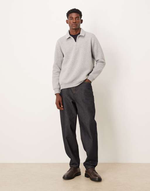 ASOS DESIGN quarter zip sweatshirt with collar in grey marl, 2 of 5