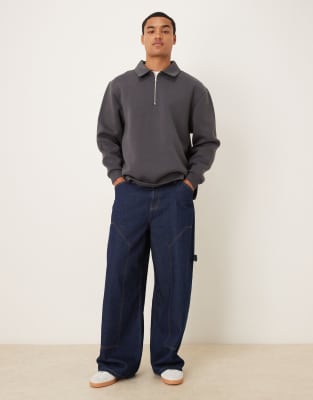 Asos Design Quarter Zip Sweatshirt With Collar In Multi
