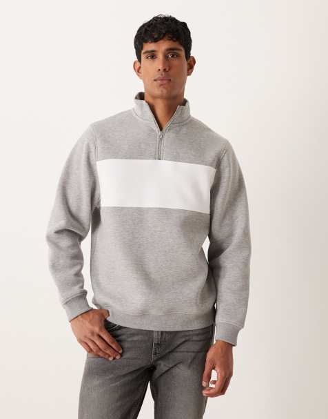 ASOS DESIGN quarter zip sweatshirt with color blocking in gray heather - view 1