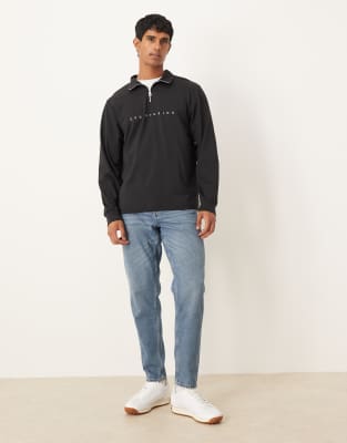 Asos Design Quarter Zip Sweatshirt With Print In Black