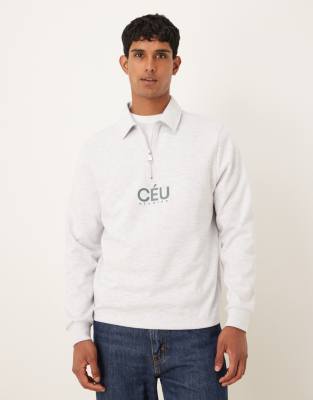 Asos Design Quarter Zip Sweatshirt With Print In Gray