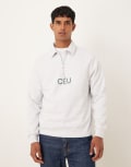 [ASOS DESIGN] ASOS DESIGN quarter zip sweatshirt with print in grey marl scuba-style fabric S Grey marle