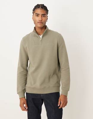 Asos Design Quarter Zip Sweatshirt With Ribbed Collar In Green
