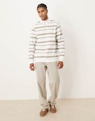 Asos Design Quarter Zip Sweatshirt With Stripes In Multi