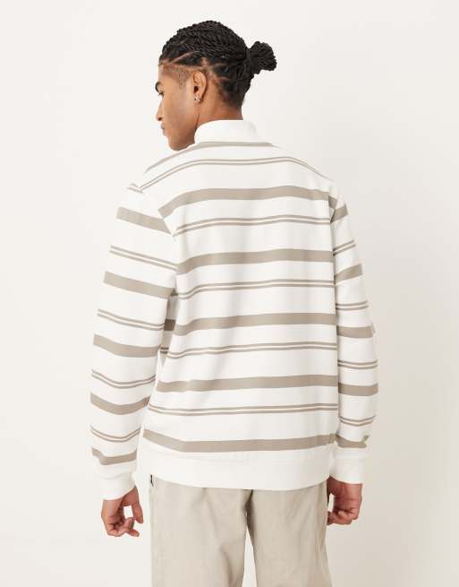 ASOS DESIGN quarter zip sweatshirt with stripes in ecru, 3 of 5