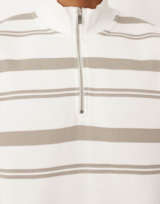 ASOS DESIGN quarter zip sweatshirt with stripes in ecru, 5 of 5