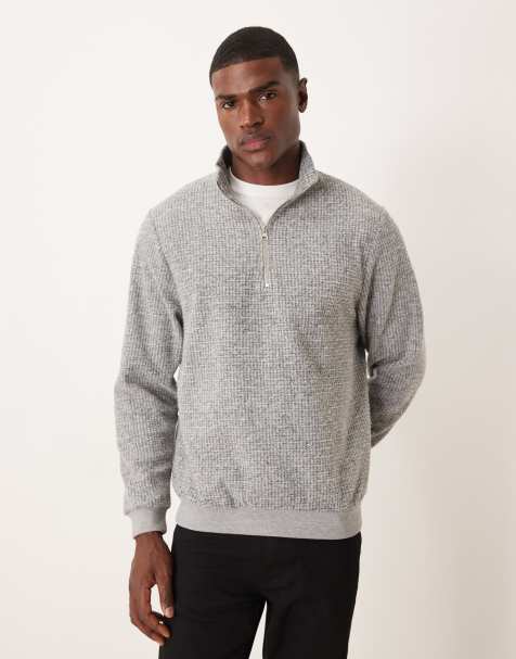 ASOS DESIGN quater zip with wool mix in grey - LGREY - view 1